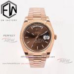 Best Replica EW Factory Rolex Day Date Brown Dial Rose Gold Case Men's Watch 40mm 